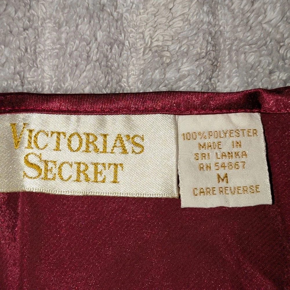 Vintage Victorias Secret Gold Label Satin‎ Lace Maxi Nightgown Wine Red Medium